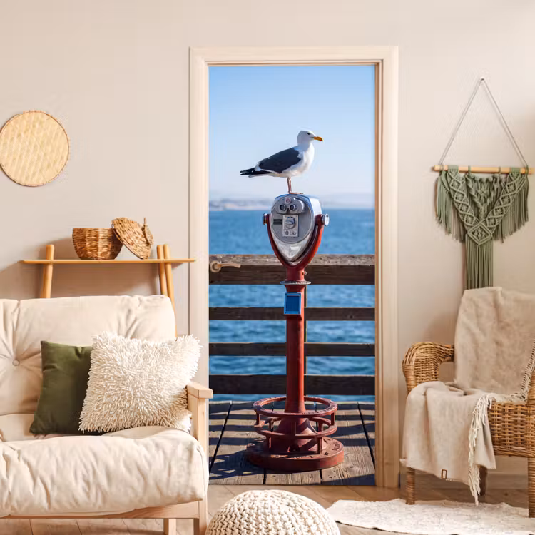 Deursticker - Vogel - Verrekijker - Kust - Zee - Blauw — 4