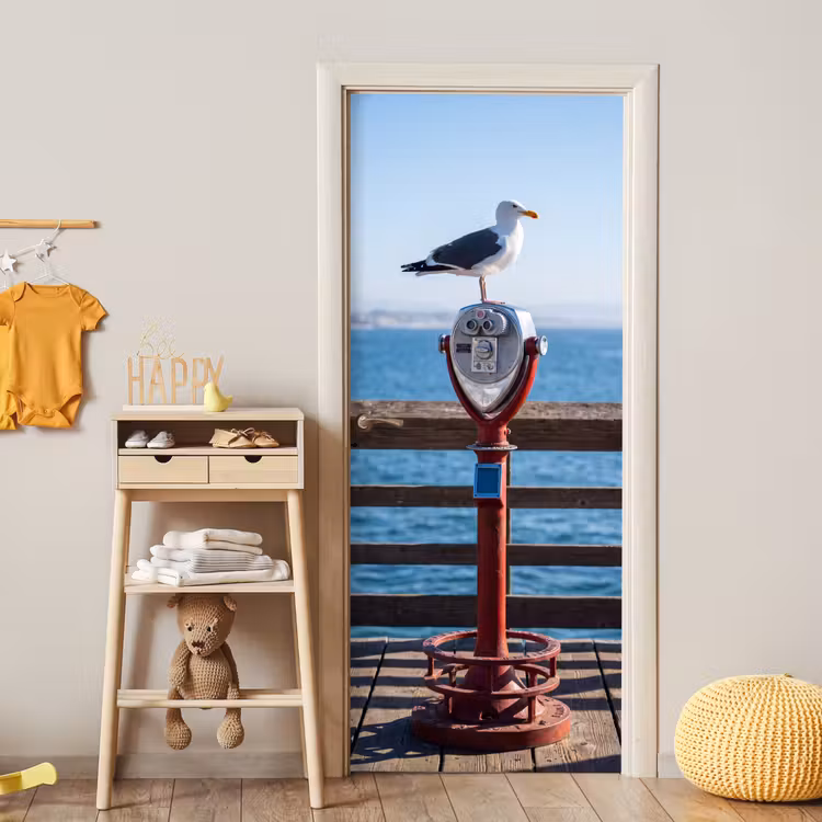 Deursticker - Vogel - Verrekijker - Kust - Zee - Blauw — 6