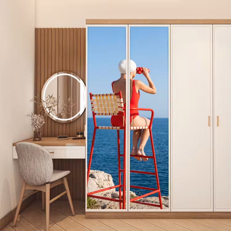 Deursticker - Vrouw - Zee - Kust - Verrekijker - Rood — 5