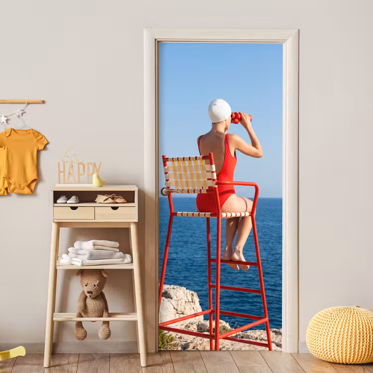 Deursticker - Vrouw - Zee - Kust - Verrekijker - Rood — 6
