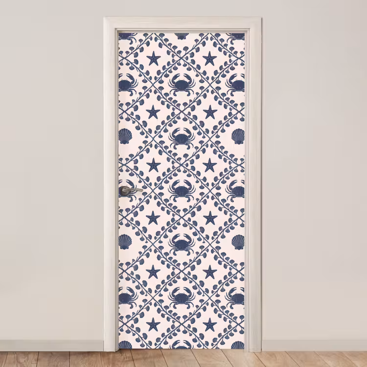 Deursticker - Zee - Krab - Zeester - Patroon - Blauw — 1