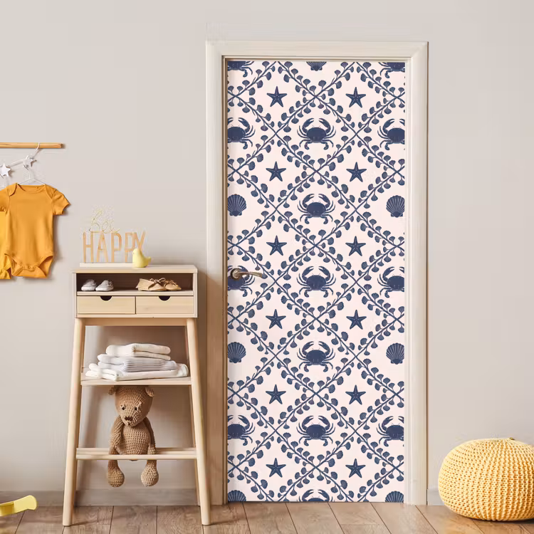 Deursticker - Zee - Krab - Zeester - Patroon - Blauw — 6