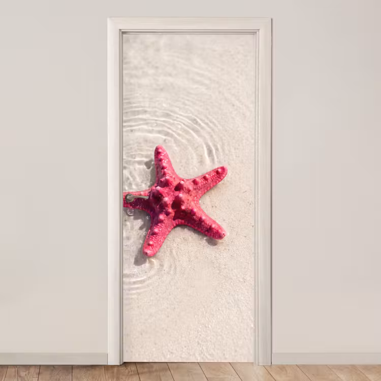 Deursticker - Zeeleven - Zeester - Strand - Roze - Water — 1