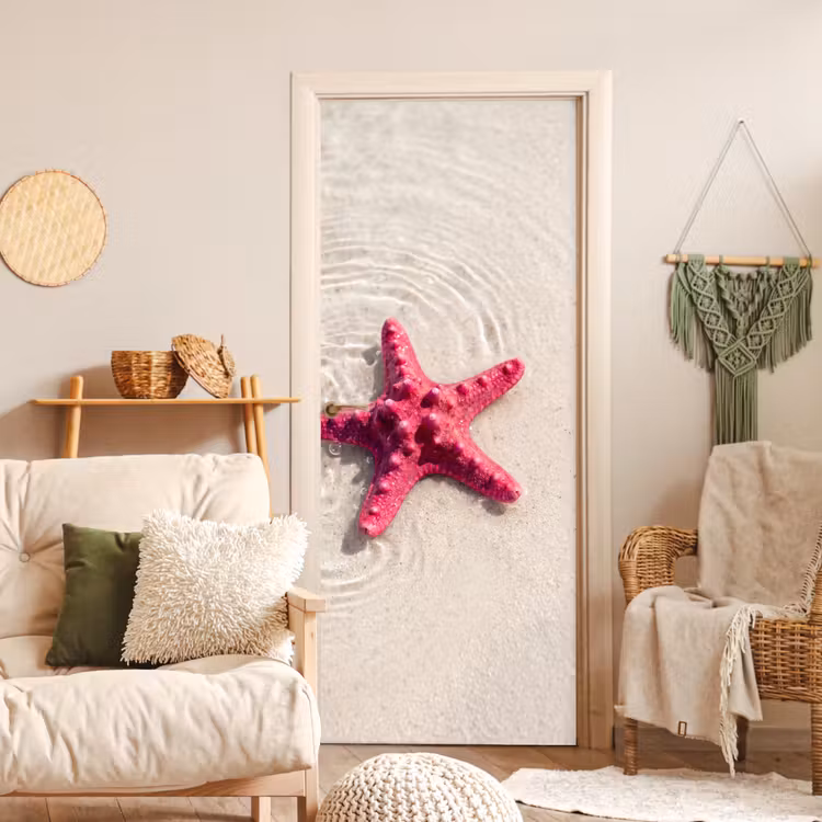 Deursticker - Zeeleven - Zeester - Strand - Roze - Water — 4