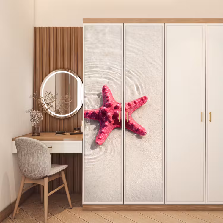 Deursticker - Zeeleven - Zeester - Strand - Roze - Water — 5