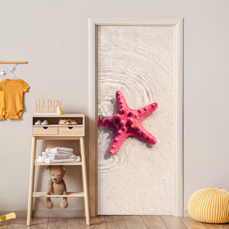 Deursticker - Zeeleven - Zeester - Strand - Roze - Water — 6