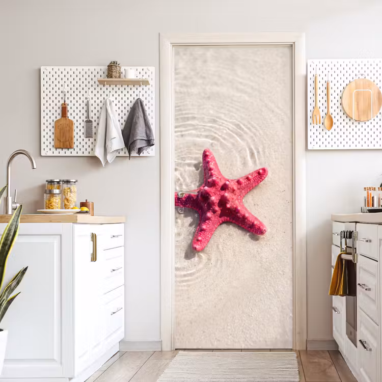 Deursticker - Zeeleven - Zeester - Strand - Roze - Water — 7