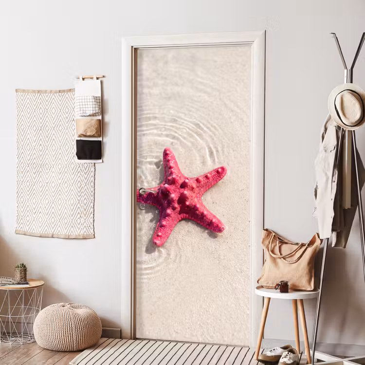 Deursticker - Zeeleven - Zeester - Strand - Roze - Water — 8