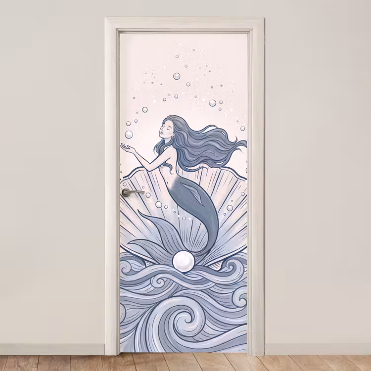 Deursticker - Zeemeermin - Schelp - Zee - Fantasie - Blauw — 1