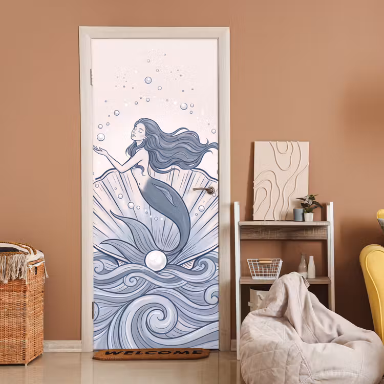 Deursticker - Zeemeermin - Schelp - Zee - Fantasie - Blauw — 2