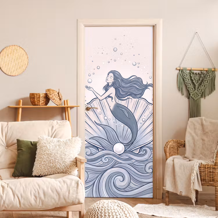 Deursticker - Zeemeermin - Schelp - Zee - Fantasie - Blauw — 4