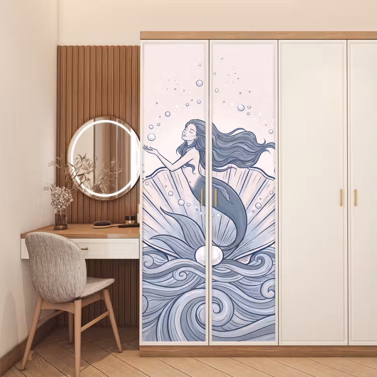 Deursticker - Zeemeermin - Schelp - Zee - Fantasie - Blauw — 5