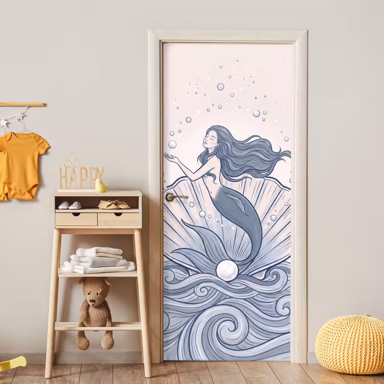 Deursticker - Zeemeermin - Schelp - Zee - Fantasie - Blauw — 6