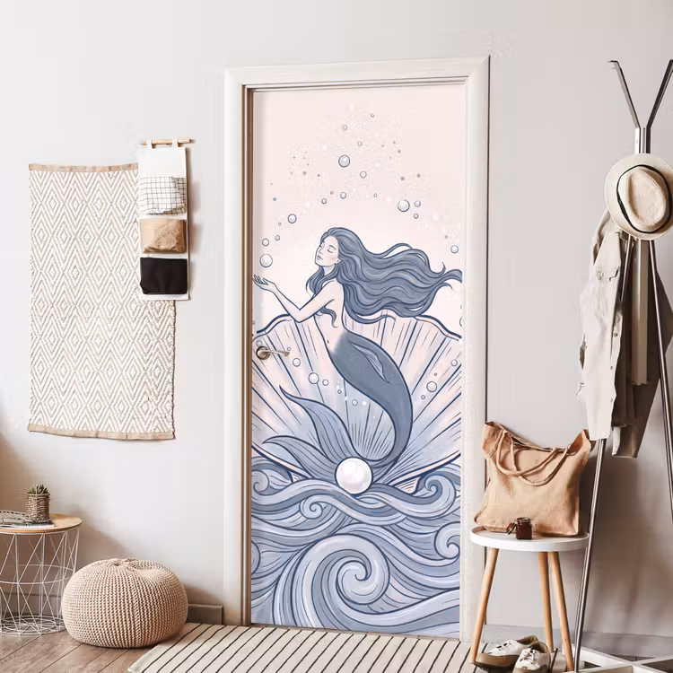 Deursticker - Zeemeermin - Schelp - Zee - Fantasie - Blauw — 8