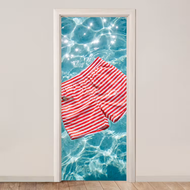 Deursticker - Zwemkleding - Gestreept - Water - Zomer - Rood-wit — 1