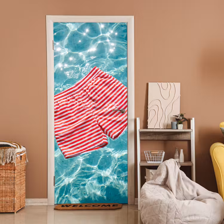 Deursticker - Zwemkleding - Gestreept - Water - Zomer - Rood-wit — 2