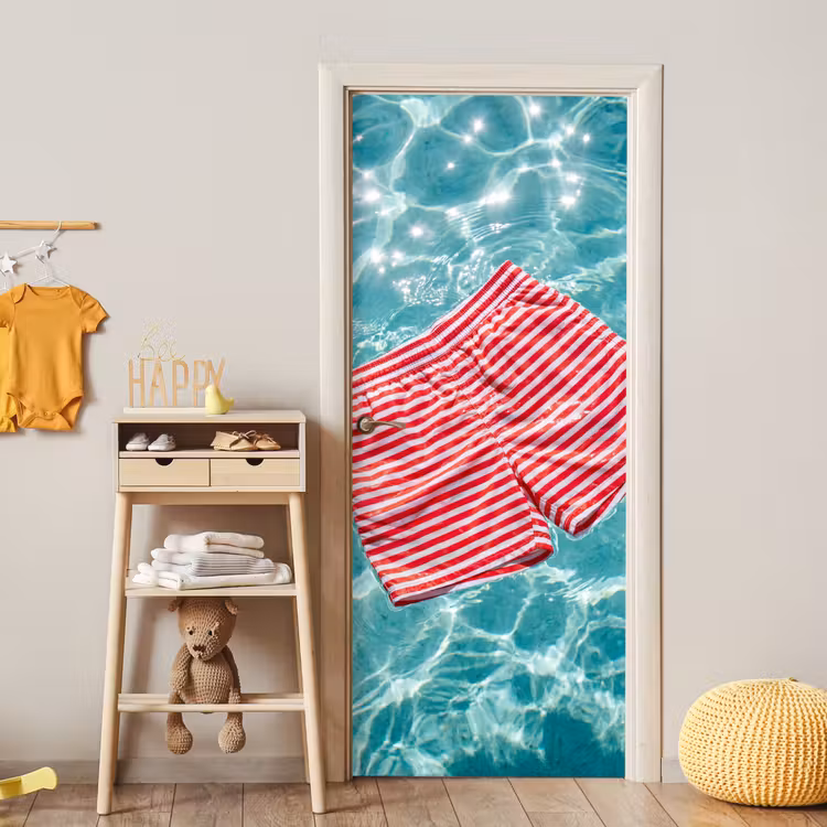 Deursticker - Zwemkleding - Gestreept - Water - Zomer - Rood-wit — 6