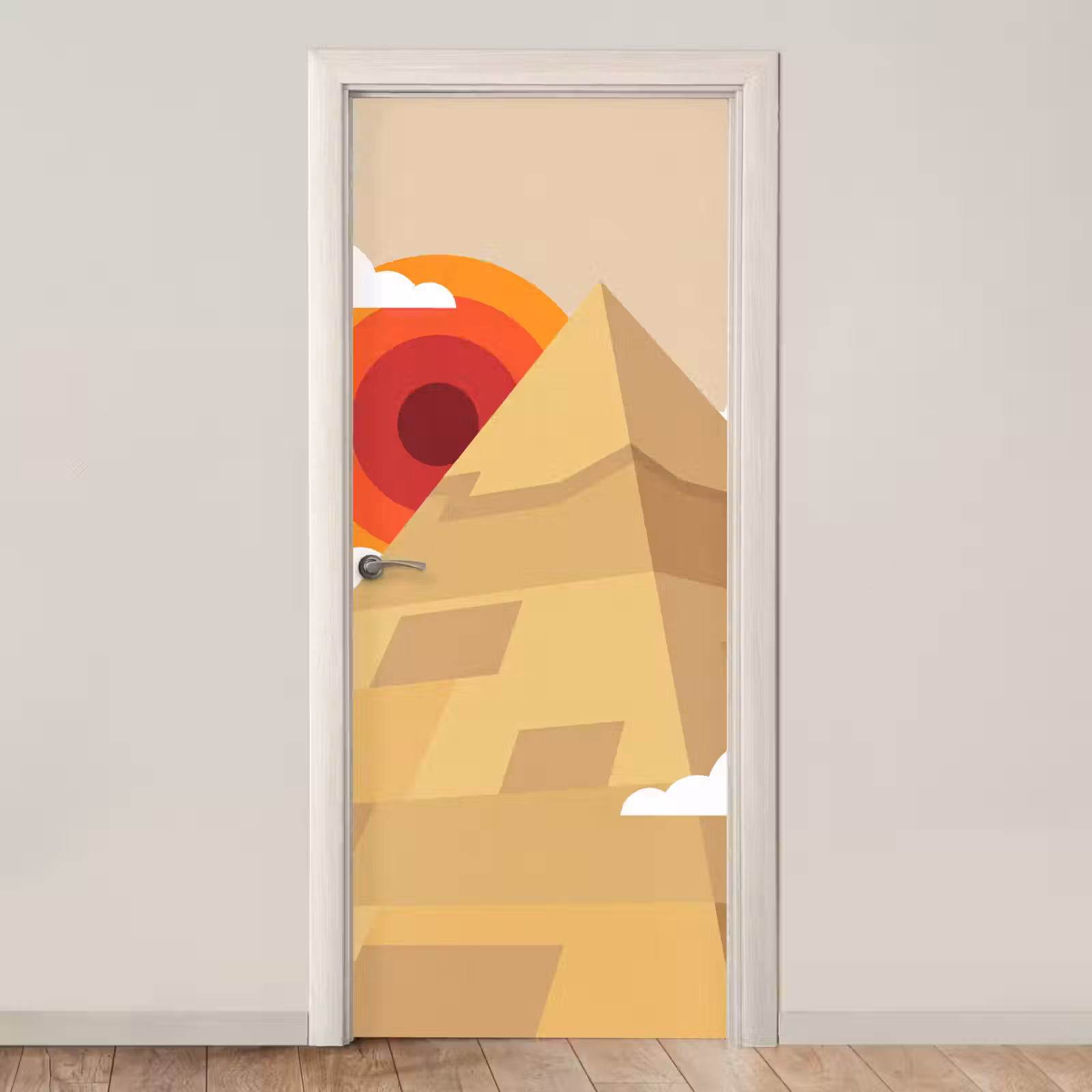 Deursticker - Piramide - Zon - Woestijn - Modern - Oranje — 1