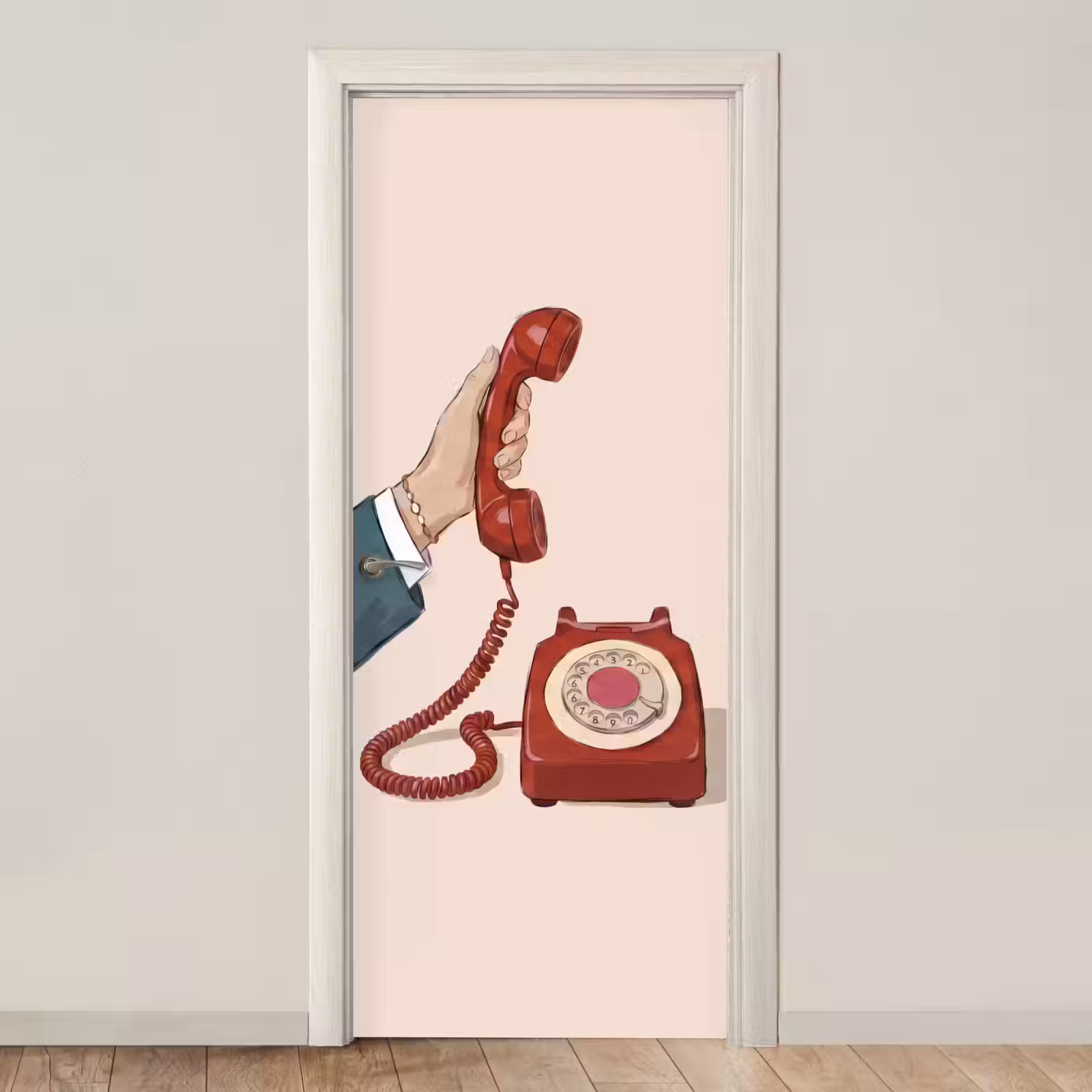 Deursticker - Telefoon - Hand - Vintage - Communicatie - Rood — 1