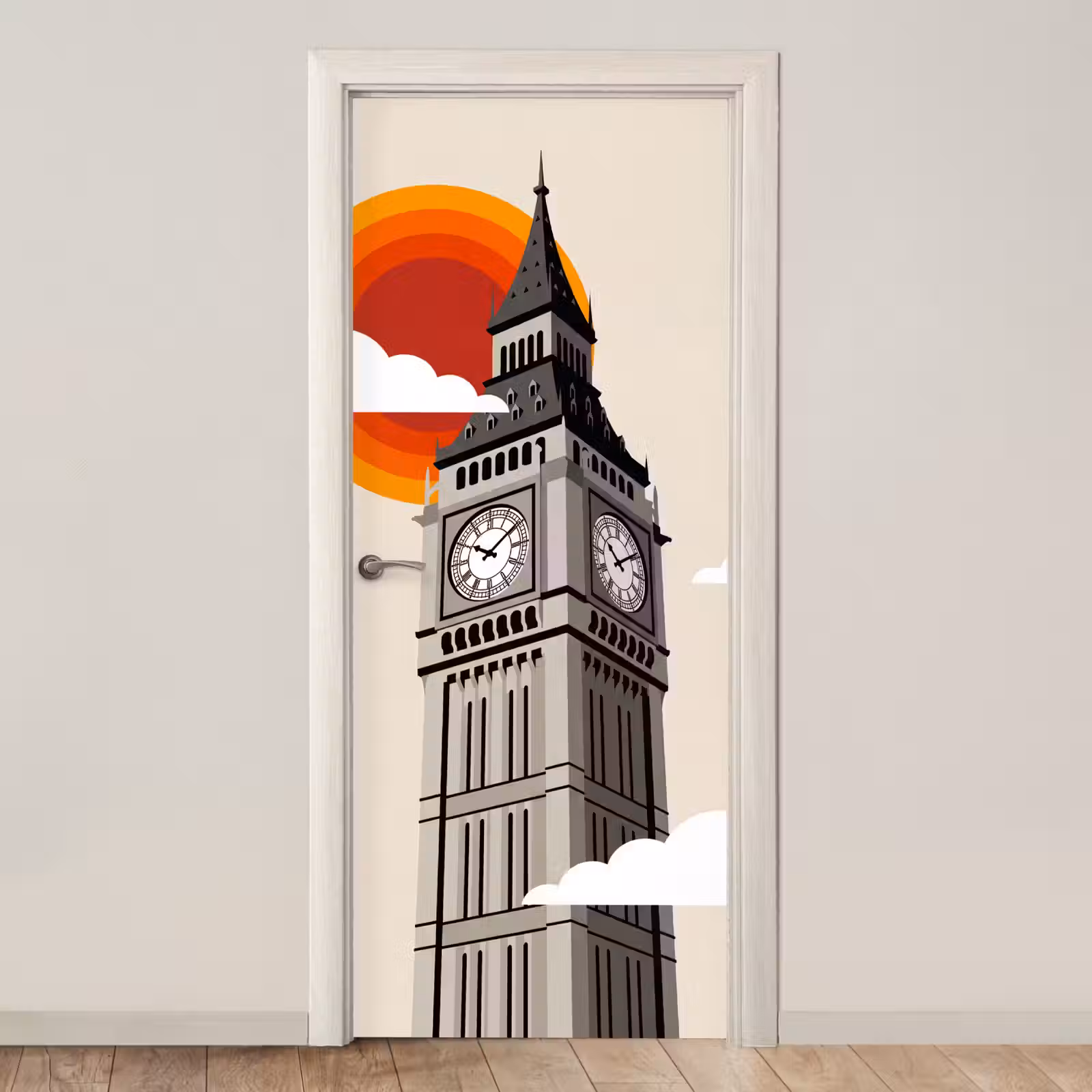 Deursticker - Toren - Klok - Londen - Architectuur - Retro — 1