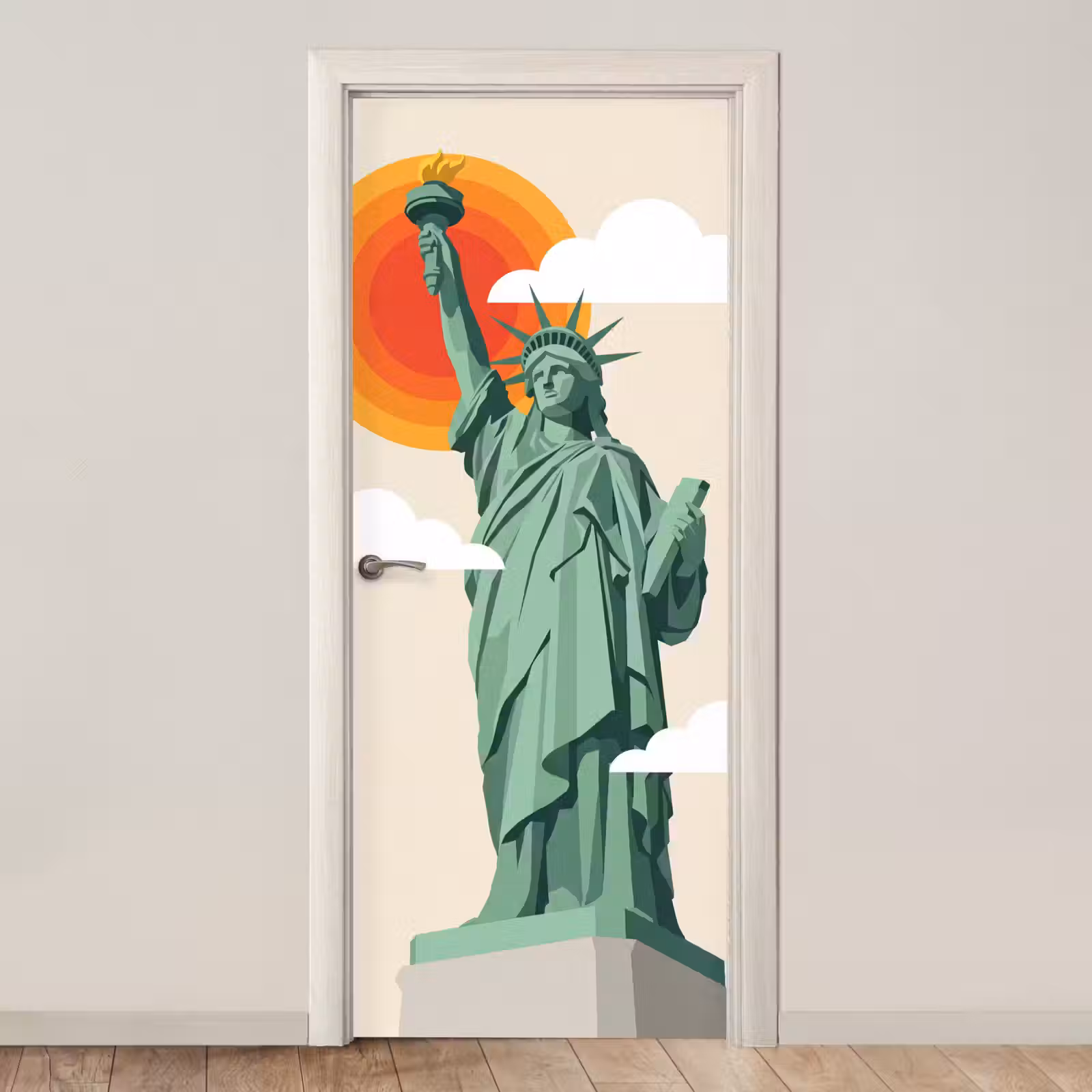 Deursticker - Vrijheidsbeeld - New York - Zon - Modern — 1