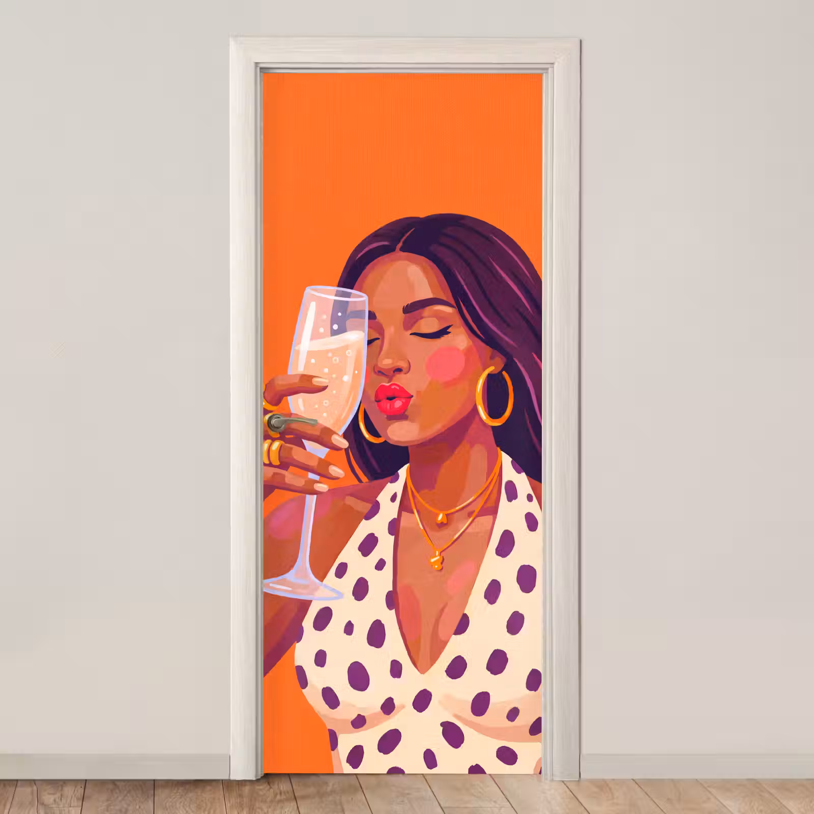 Deursticker - Vrouw - Champagne - Feest - Modern - Oranje — 1