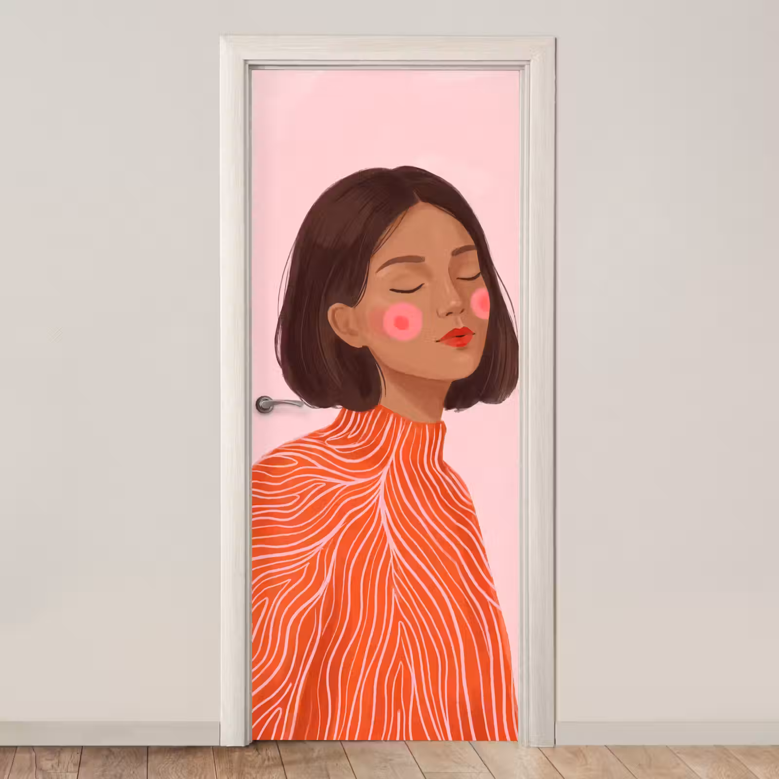 Deursticker - Vrouw - Portret - Modern - Kunst - Roze — 1