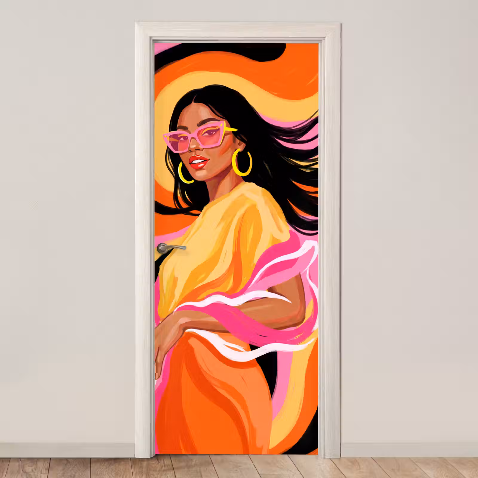 Deursticker - Vrouw - Zonnebril - Abstract - Kleurrijk — 1