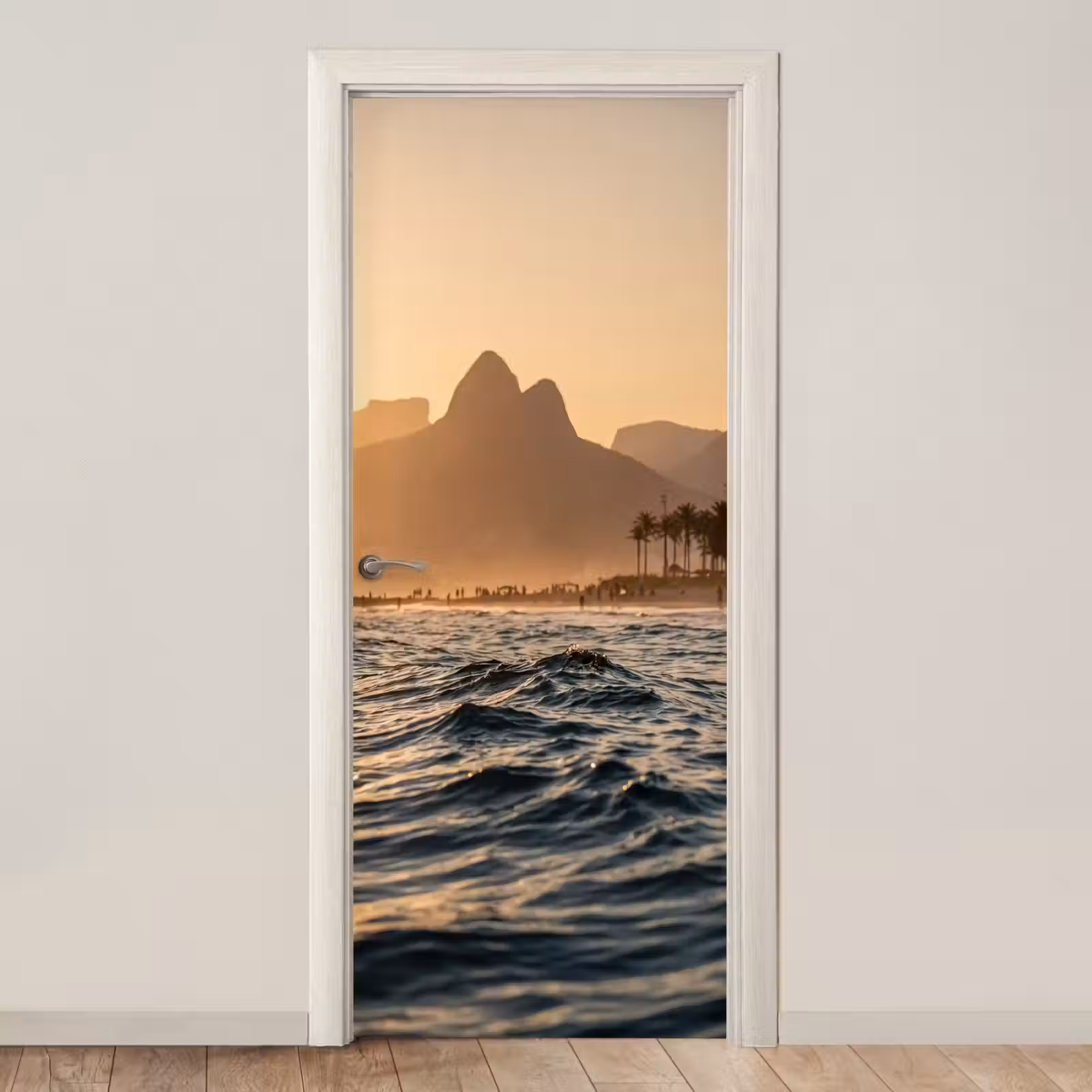 Deursticker - Zee - Golven - Zonsondergang - Kust - Goud — 1