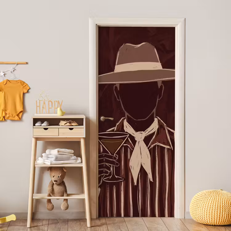 Deursticker - Mens - Hoed - Cocktail - Abstract - Bruin — 6