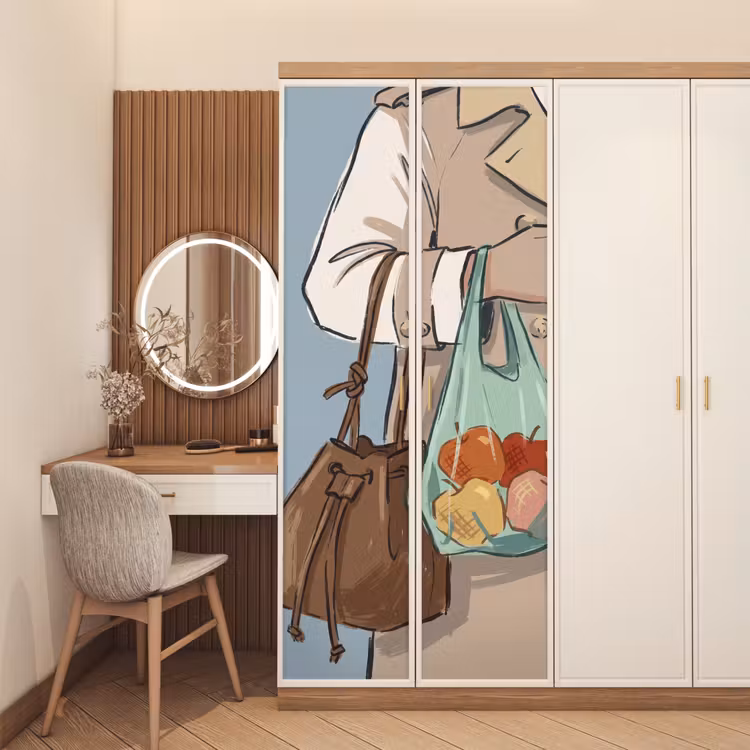 Deursticker - Mensen - Boodschappen - Stadsleven - Modern - Kleurrijk — 5