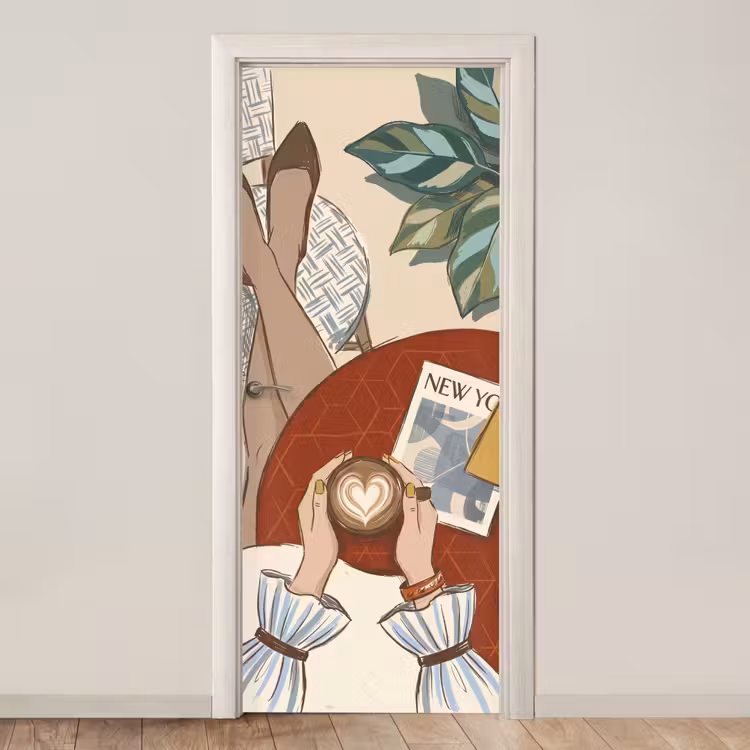 Deursticker - Mensen - Cafe - Koffie - Stadsleven - Modern — 1