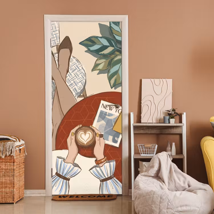 Deursticker - Mensen - Cafe - Koffie - Stadsleven - Modern — 2