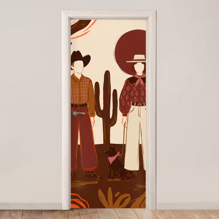 Deursticker - Mensen - Cowboykleding - Westerse stijl - Illustratie - Bruin — 1
