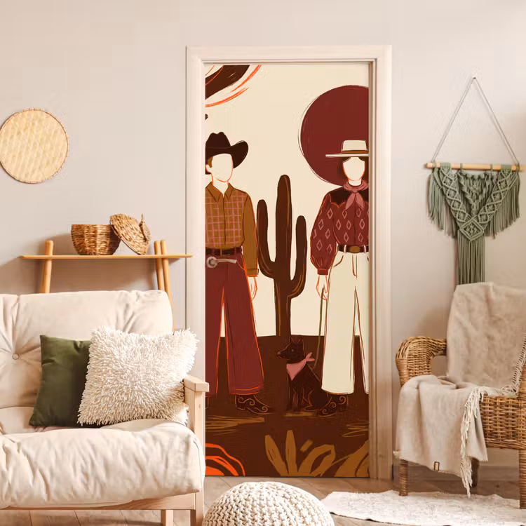 Deursticker - Mensen - Cowboykleding - Westerse stijl - Illustratie - Bruin — 4