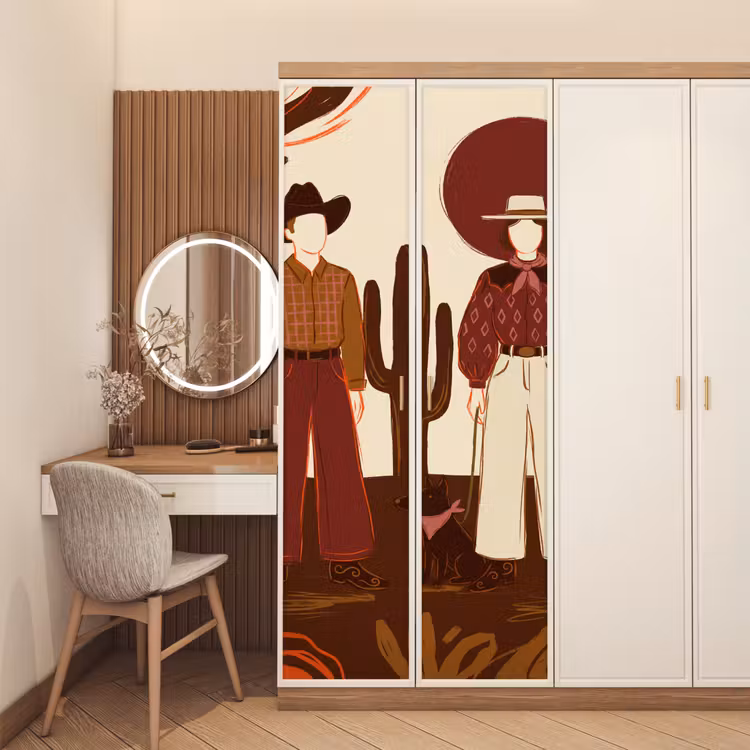 Deursticker - Mensen - Cowboykleding - Westerse stijl - Illustratie - Bruin — 5