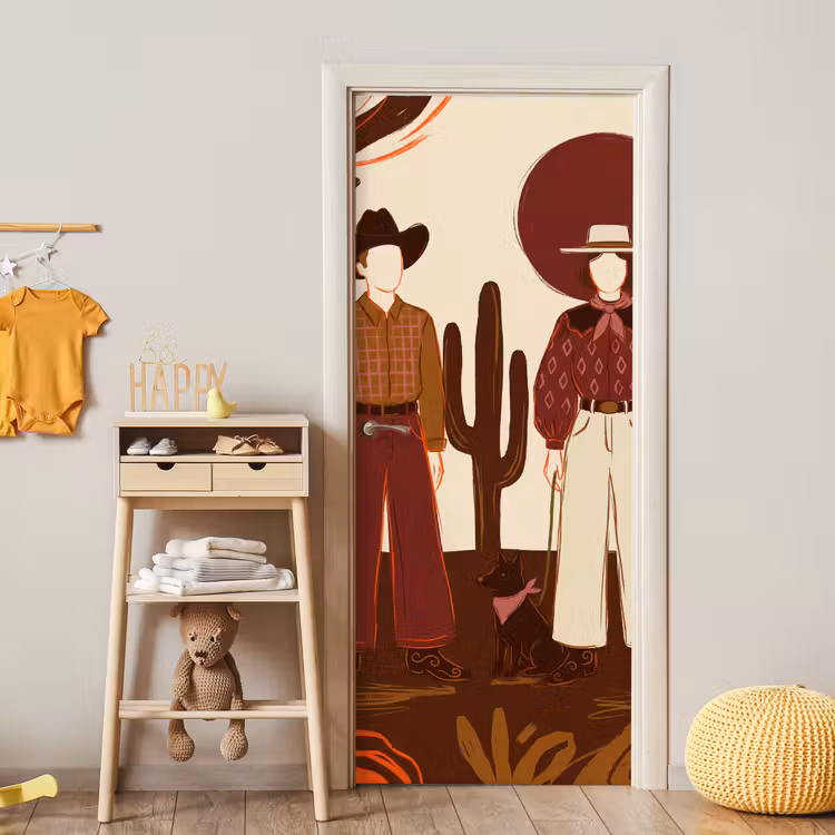 Deursticker - Mensen - Cowboykleding - Westerse stijl - Illustratie - Bruin — 6