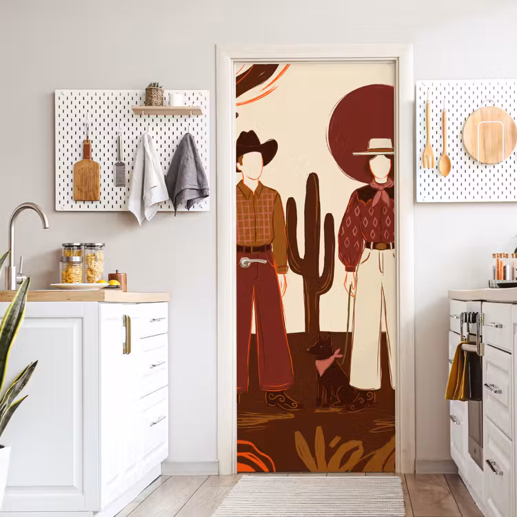 Deursticker - Mensen - Cowboykleding - Westerse stijl - Illustratie - Bruin — 7