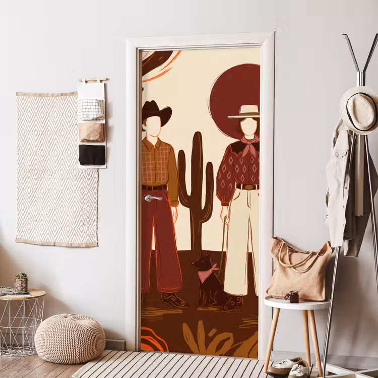 Deursticker - Mensen - Cowboykleding - Westerse stijl - Illustratie - Bruin — 8