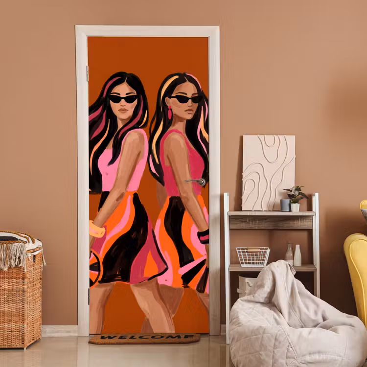 Deursticker - Mensen - Duo - Mode - Illustratie - Kleurrijk — 2