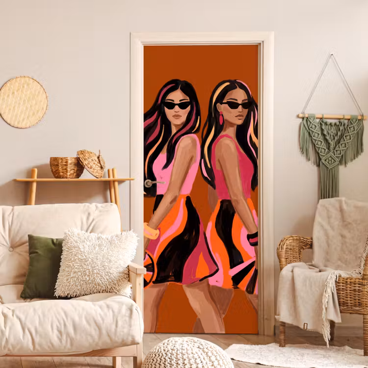 Deursticker - Mensen - Duo - Mode - Illustratie - Kleurrijk — 4