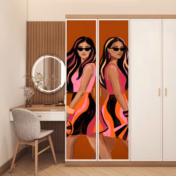 Deursticker - Mensen - Duo - Mode - Illustratie - Kleurrijk — 5