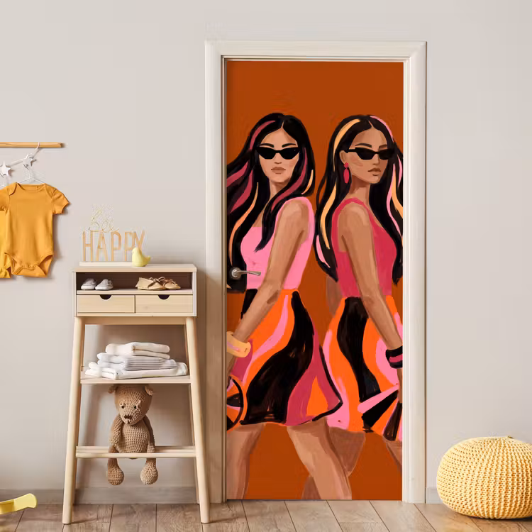 Deursticker - Mensen - Duo - Mode - Illustratie - Kleurrijk — 6