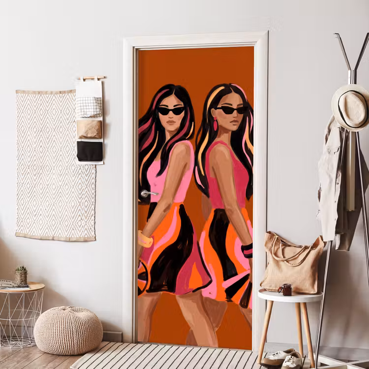 Deursticker - Mensen - Duo - Mode - Illustratie - Kleurrijk — 8