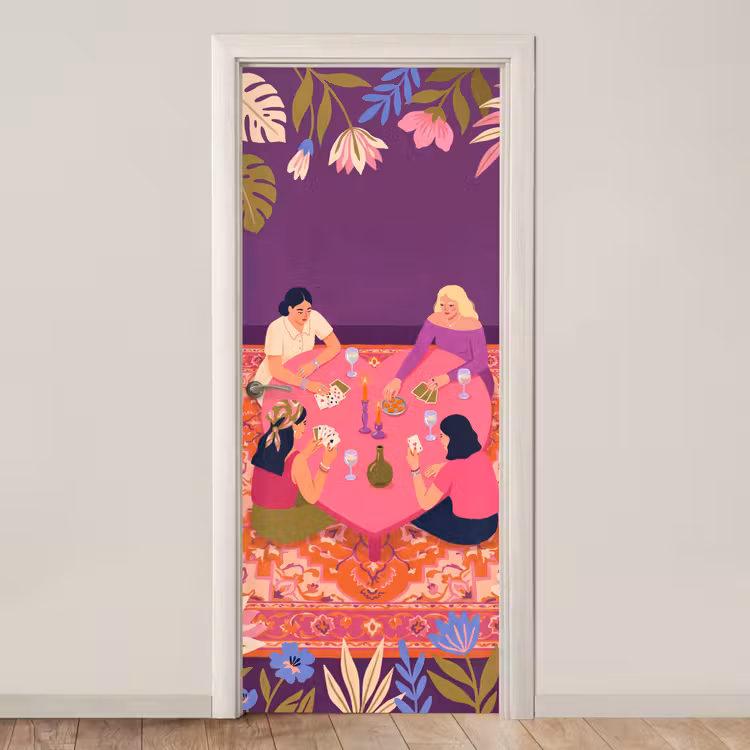 Deursticker - Mensen - Kaartspel - Interieur - Modern - Kleurrijk — 1