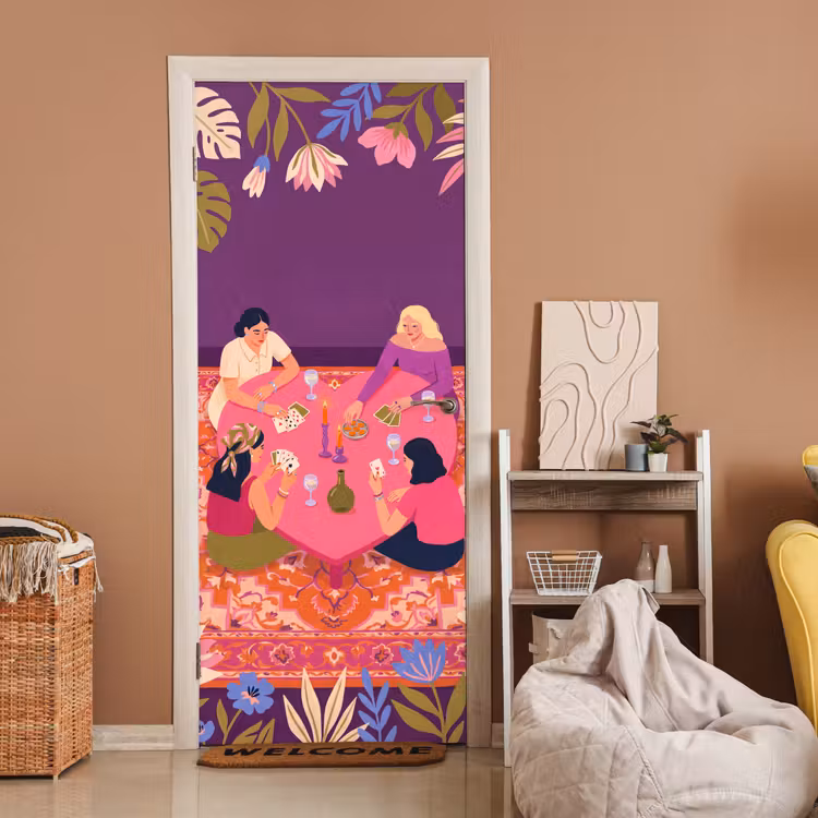 Deursticker - Mensen - Kaartspel - Interieur - Modern - Kleurrijk — 2