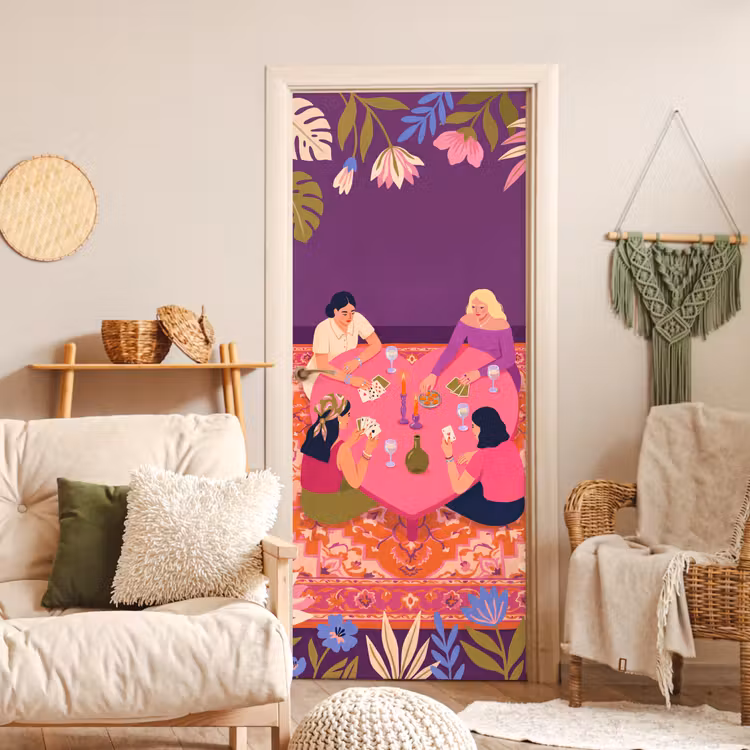 Deursticker - Mensen - Kaartspel - Interieur - Modern - Kleurrijk — 4