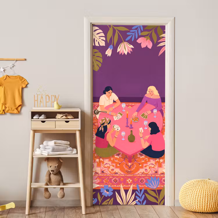 Deursticker - Mensen - Kaartspel - Interieur - Modern - Kleurrijk — 6