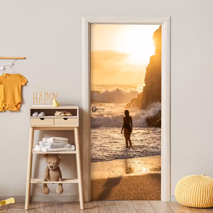 Deursticker - Mensen - Oceaan - Zonsondergang - Kust - Goud — 6