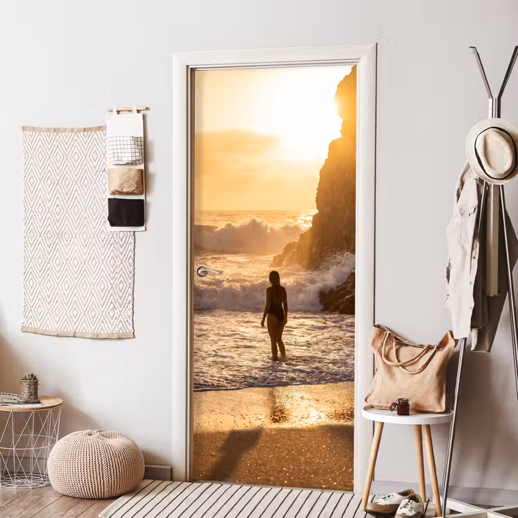 Deursticker - Mensen - Oceaan - Zonsondergang - Kust - Goud — 8